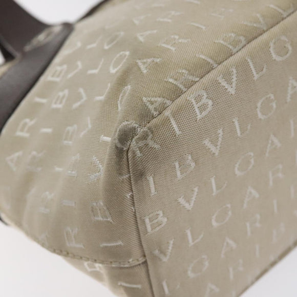 BVLGARI Logo Mania Hand Bag Canvas Beige Silver Auth BA3600
