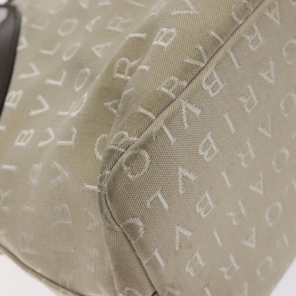 BVLGARI Logo Mania Hand Bag Canvas Beige Silver Auth BA3600