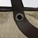 BVLGARI Logo Mania Hand Bag Canvas Beige Silver Auth BA3600-17