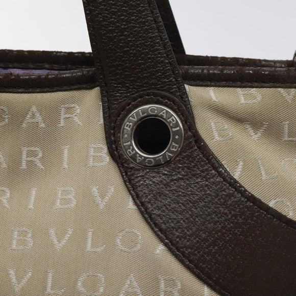 BVLGARI Logo Mania Hand Bag Canvas Beige Silver Auth BA3600