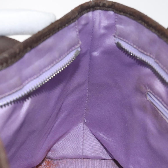 BVLGARI Logo Mania Hand Bag Canvas Beige Silver Auth BA3600