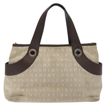 BVLGARI Logo Mania Hand Bag Canvas Beige Silver Auth BA3600 - 0