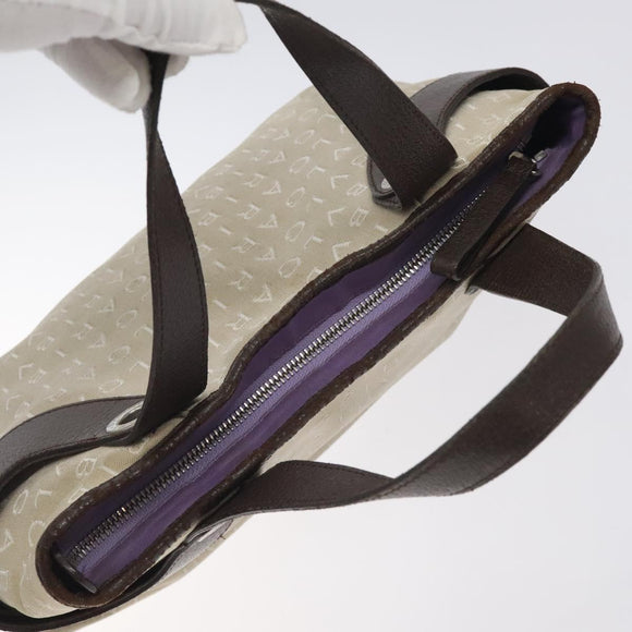 BVLGARI Logo Mania Hand Bag Canvas Beige Silver Auth BA3600