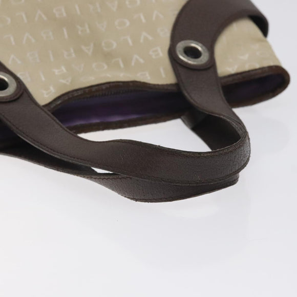 BVLGARI Logo Mania Hand Bag Canvas Beige Silver Auth BA3600