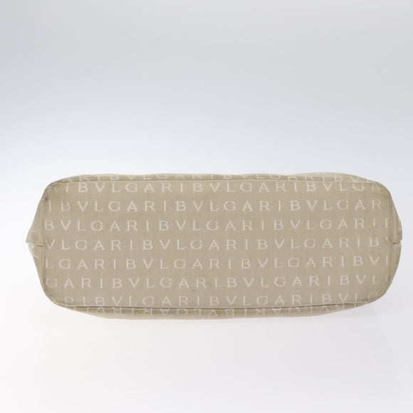 BVLGARI Logo Mania Hand Bag Canvas Beige Silver Auth BA3600