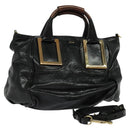 Chloe Etel Hand Bag Leather 2way Black Gold Auth BA3601-1