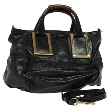 Chloe Etel Hand Bag Leather 2way Black Gold Auth BA3601