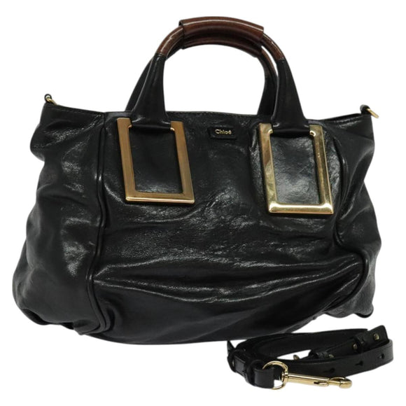 Chloe Etel Hand Bag Leather 2way Black Gold Auth BA3601