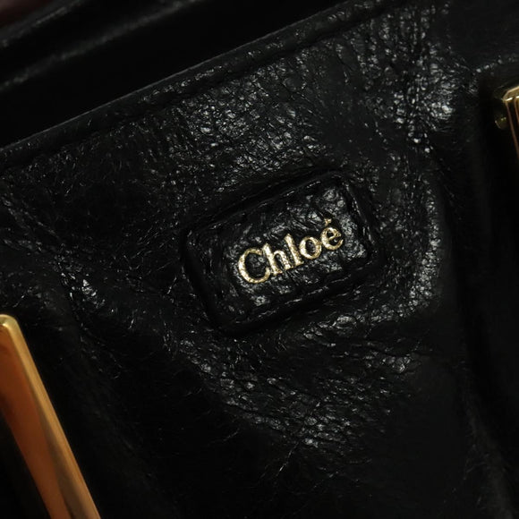 Chloe Etel Hand Bag Leather 2way Black Gold Auth BA3601