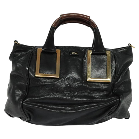 Chloe Etel Hand Bag Leather 2way Black Gold Auth BA3601
