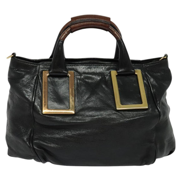 Chloe Etel Hand Bag Leather 2way Black Gold Auth BA3601