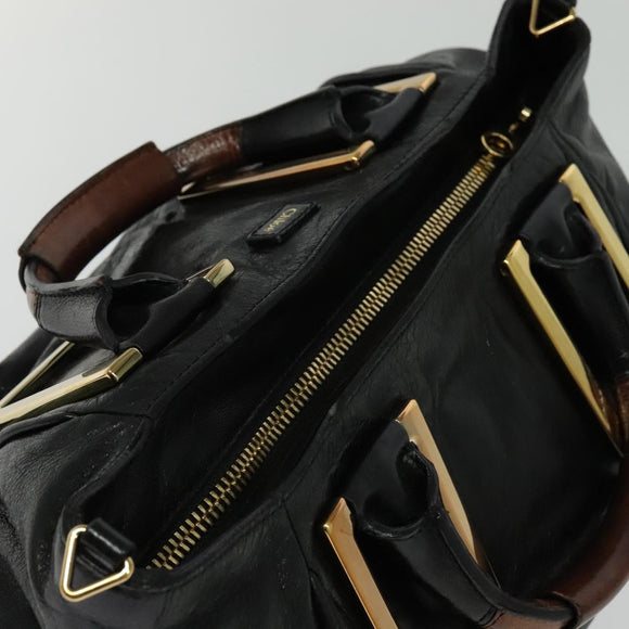Chloe Etel Hand Bag Leather 2way Black Gold Auth BA3601