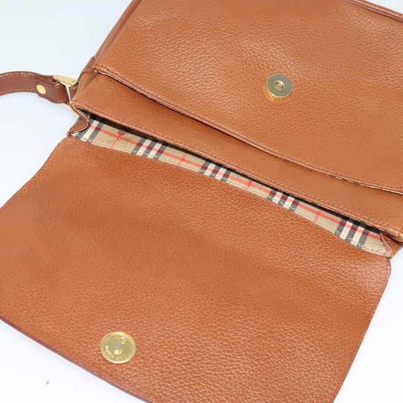 Burberrys Shoulder Bag Leather Brown Gold Auth BA3605