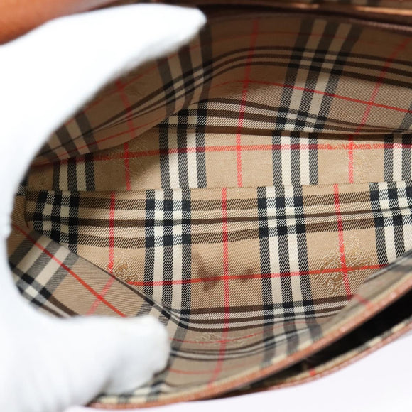 Burberrys Shoulder Bag Leather Brown Gold Auth BA3605