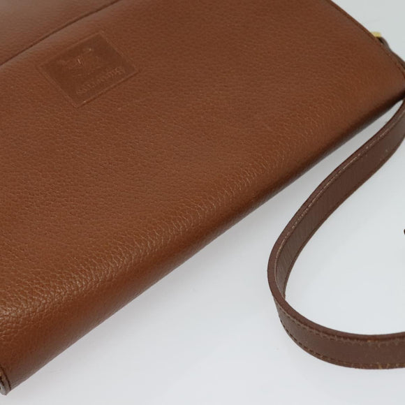 Burberrys Shoulder Bag Leather Brown Gold Auth BA3605