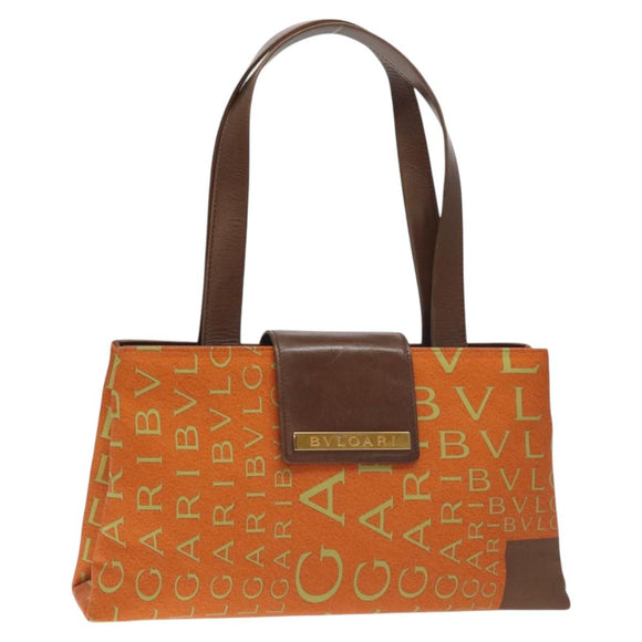 BVLGARI Logo Mania Shoulder Bag Canvas Orange Gold Auth BA3606