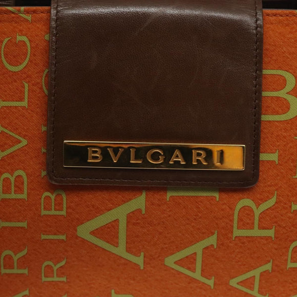 BVLGARI Logo Mania Shoulder Bag Canvas Orange Gold Auth BA3606