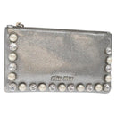 Miu Miu Pouch Leather Silver Auth BA3607-1