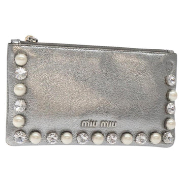 Miu Miu Pouch Leather Silver Auth BA3607