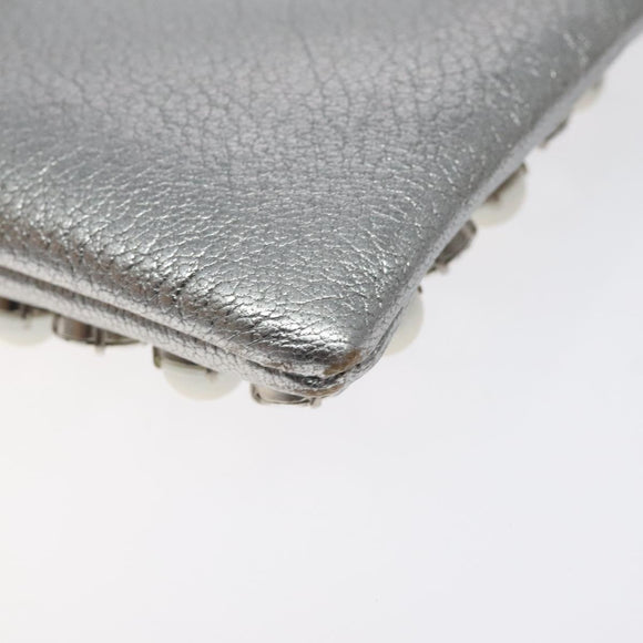 Miu Miu Pouch Leather Silver Auth BA3607