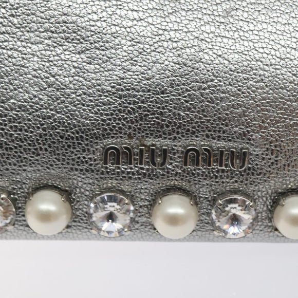 Miu Miu Pouch Leather Silver Auth BA3607