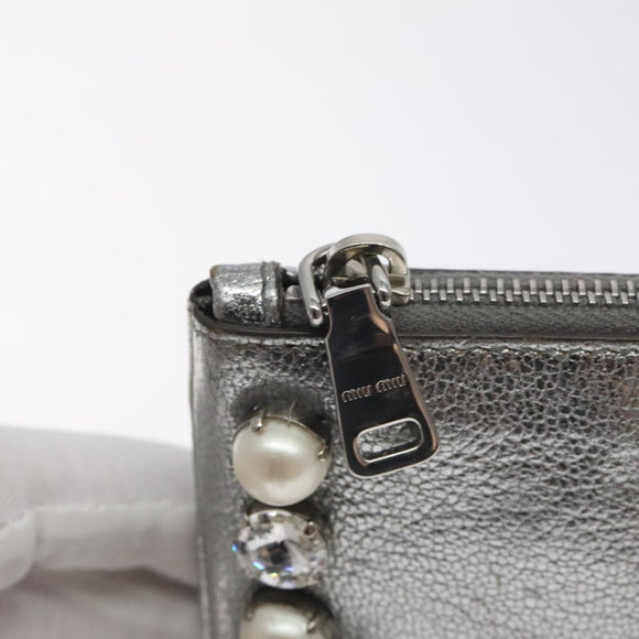 Miu Miu Pouch Leather Silver Auth BA3607