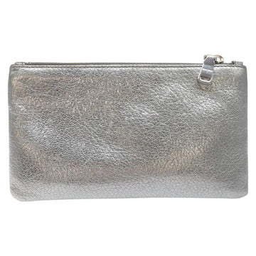 Miu Miu Pouch Leather Silver Auth BA3607 - 0