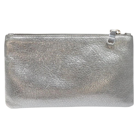 Miu Miu Pouch Leather Silver Auth BA3607