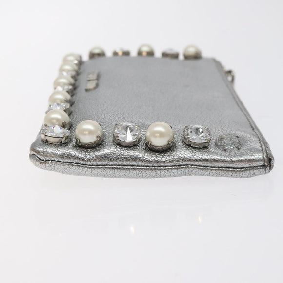 Miu Miu Pouch Leather Silver Auth BA3607