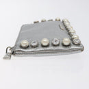 Miu Miu Pouch Leather Silver Auth BA3607-4
