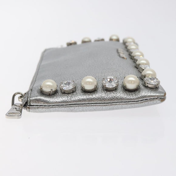 Miu Miu Pouch Leather Silver Auth BA3607