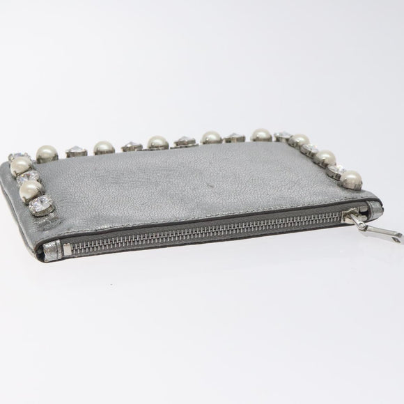 Miu Miu Pouch Leather Silver Auth BA3607