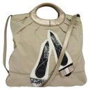 Salvatore Ferragamo Vala Hand Bag Nylon 2way Beige Silver Auth BA3615-1