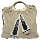 Salvatore Ferragamo Vala Hand Bag Nylon 2way Beige Silver Auth BA3615-13