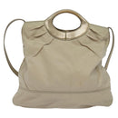 Salvatore Ferragamo Vala Hand Bag Nylon 2way Beige Silver Auth BA3615-2