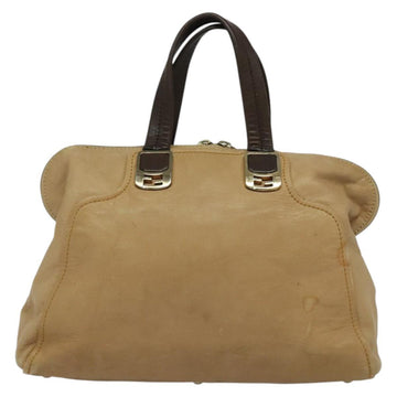 FENDI Hand Bag Leather 2way Brown Gold Auth BA3616 - 0
