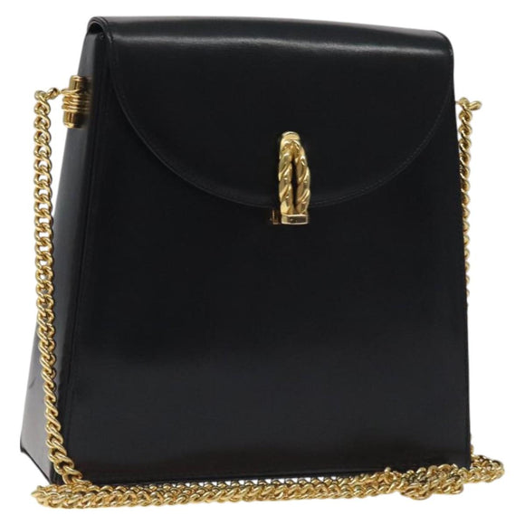 BALLY Chain Shoulder Bag Leather Black Gold Auth BA3624