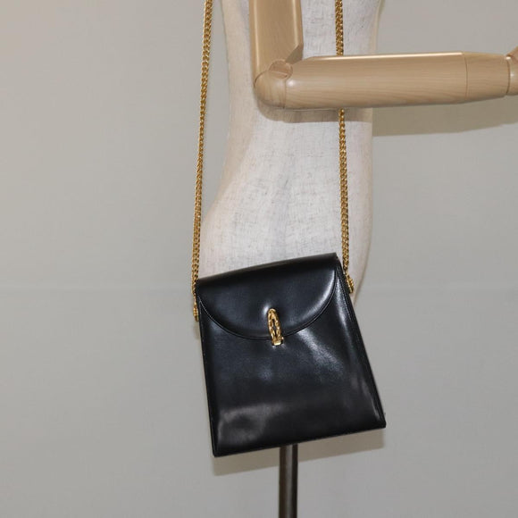 BALLY Chain Shoulder Bag Leather Black Gold Auth BA3624