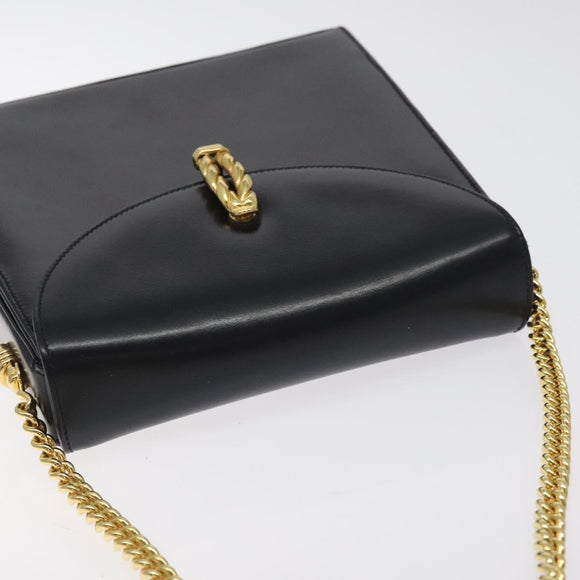 BALLY Chain Shoulder Bag Leather Black Gold Auth BA3624