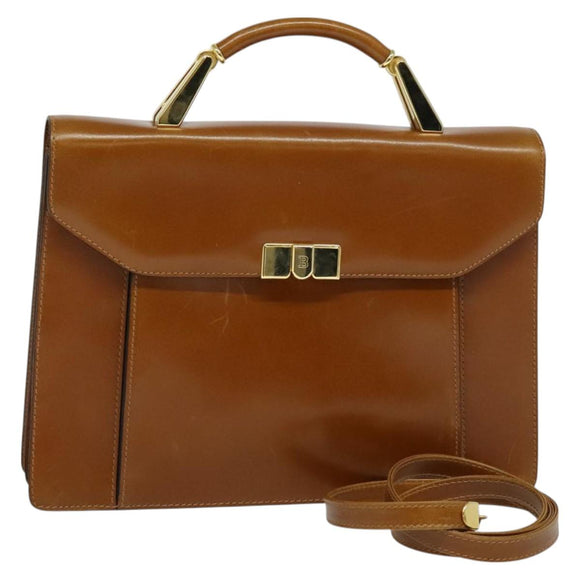 BALLY Hand Bag Leather 2way Brown Gold Auth BA3625