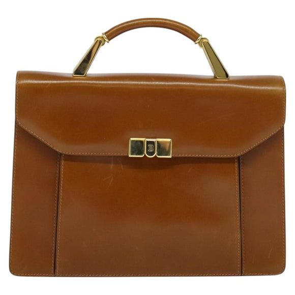 BALLY Hand Bag Leather 2way Brown Gold Auth BA3625