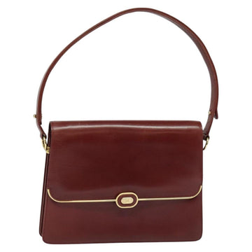 BALLY Shoulder Bag Leather Bordeaux Gold Auth BA3626