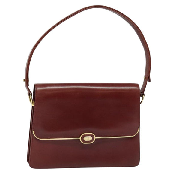 BALLY Shoulder Bag Leather Bordeaux Gold Auth BA3626