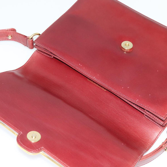 BALLY Shoulder Bag Leather Bordeaux Gold Auth BA3626