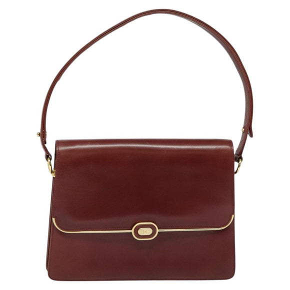 BALLY Shoulder Bag Leather Bordeaux Gold Auth BA3626