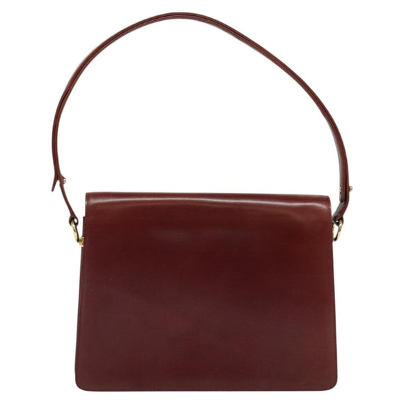 BALLY Shoulder Bag Leather Bordeaux Gold Auth BA3626