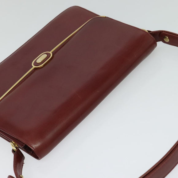 BALLY Shoulder Bag Leather Bordeaux Gold Auth BA3626