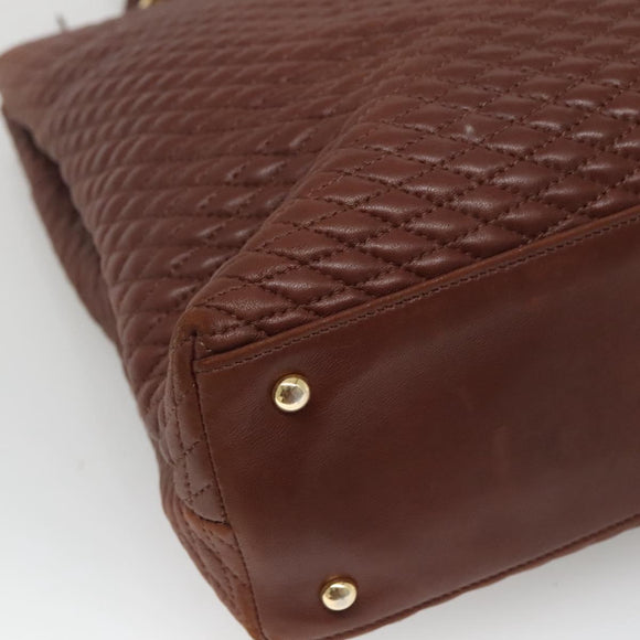 BALLY Quilted Shoulder Bag Leather Brown Gold Auth BA3627