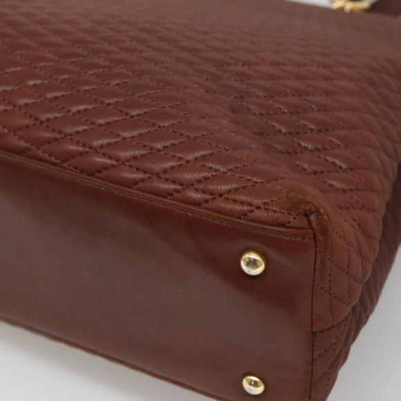 BALLY Quilted Shoulder Bag Leather Brown Gold Auth BA3627