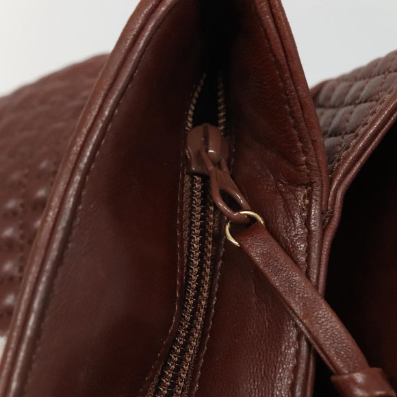 BALLY Quilted Shoulder Bag Leather Brown Gold Auth BA3627